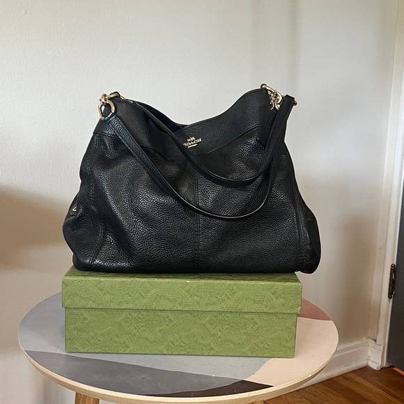 AUTHENTIC Coach Large Lexy Hobo Shoulder Bag Black Pebbled Leather COA incl. - Picture 1 of 16
